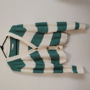 SO | Teal and White Knit Cropped Cardigan | Juniors M